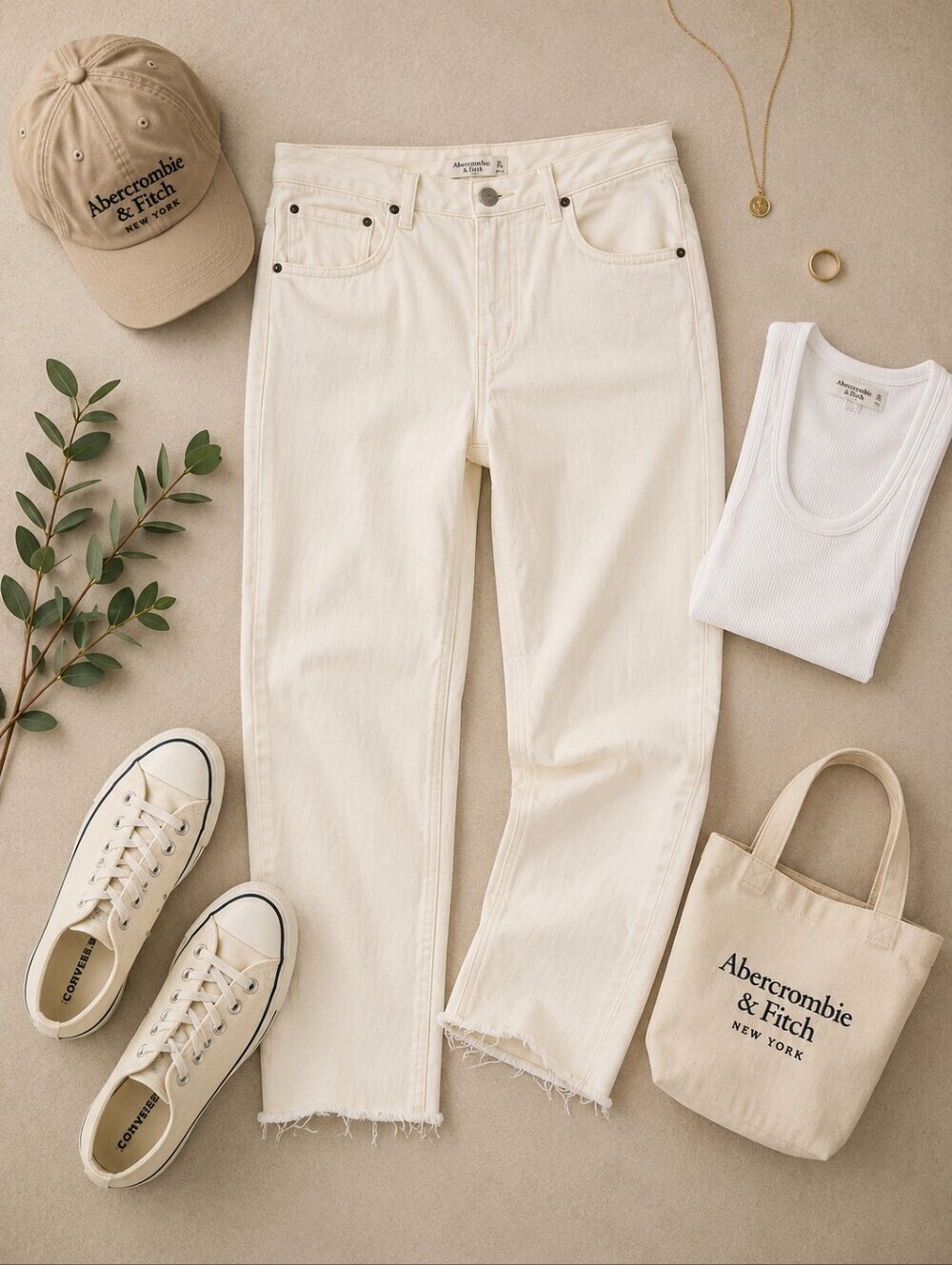Abercrombie & Fitch 90s Straight Curve White Raw Hem Denim Jeans. Ladies 20R